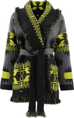 Icon Jacquard Belted Fringed Cardigan-AB