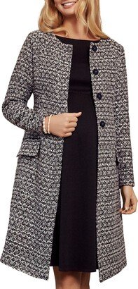 Maternity Verity Collarless Button-Front Boucle Coat