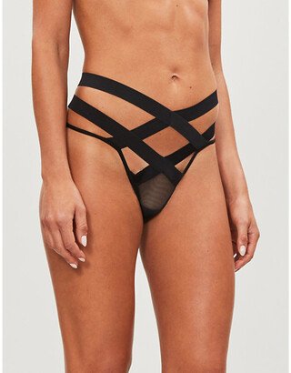 Womens Black Emilia Mesh Thong