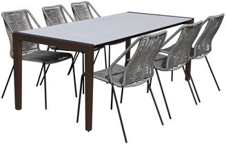 Fineline and Clip Indoor Outdoor 7 Piece Dining Set in Dark Eucalyptus Wood with Superstone and Rope