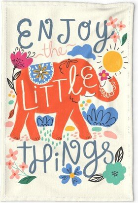 Elephant Tea Towel - Enjoy The Little Things By Sally Mountain Motivational Quote Whimsical Linen Cotton Canvas Spoonflower