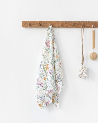 Linen Tea Towel in Blossom Print | Kitchen Dish Towels Farmhouse Kitchen