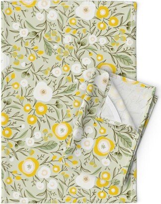 Fresh Sage Floral Tea Towels | Set Of 2 - On By Wildbasile Modern Garden Bloom Linen Cotton Spoonflower