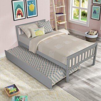 Twin Size Platform Bed with Trundle, No Box Spring Needed