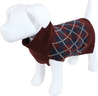 Dogs and Cats Knit Pet Sweater, Burgundy Argyle, Large