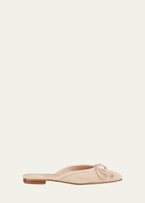 Ballerimu Suede Bow Ballerina Flat Mules, Nude