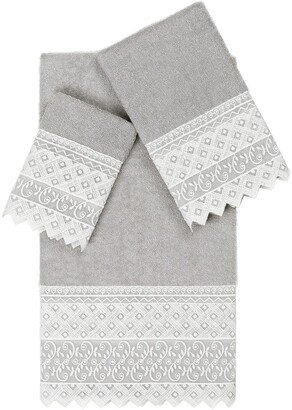 100% Turkish Cotton Aiden 3-Piece White Lace Embellished Towel Set-AJ