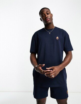 allbrook oversize tee short lounge set with robot embroidery in navy