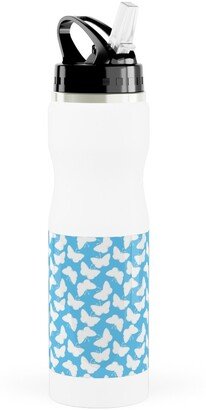 Photo Water Bottles: Butterflies - White On Blue Stainless Steel Water Bottle With Straw, 25Oz, With Straw, Blue