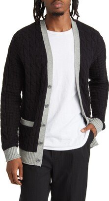 Tipped V-Neck Cable Cardigan