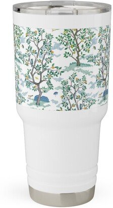 Travel Mugs: Natural Scatter Citrus Tree - White Travel Tumbler, 30Oz, Green