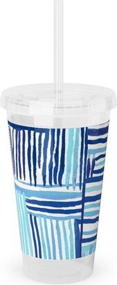 Travel Mugs: Linear Meditation Acrylic Tumbler With Straw, 16Oz, Blue