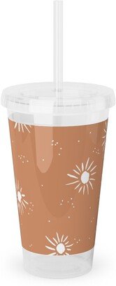 Travel Mugs: Seventies Retro Style Sunshine Acrylic Tumbler With Straw, 16Oz, Orange