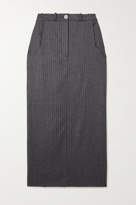 Pinstriped Wool And Cashmere-blend Maxi Skirt - Gray