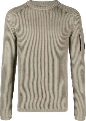 Lens-patch ribbed-knit jumper