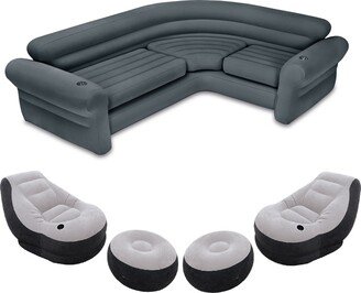 Indoor Corner Sectional Couch w/ Lounge Chair & Ottoman Set
