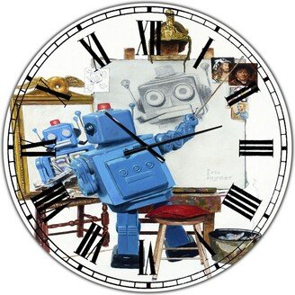 Designart Robot Painting Selfie Oversized Modern Wall Clock - 36 x 36