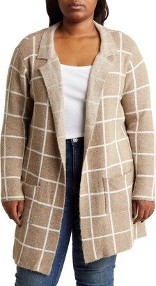 Windowpane Notch Collar Cardigan