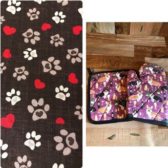 Paw Print Themed Insulated/Quilted Pot Holder & Oven Mitt Set/Individual, Made To Order