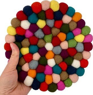 Colorful Felted Wool Ball Trivet For Hot Dishes/ 100% Trivet/ Festive Pot Holder/ Felt Potholder - Multicolor Table Mat