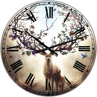 Designart Deer with Blossoming Antlers Large Cottage Wall Clock - 36