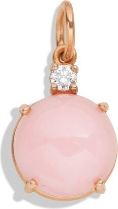 Pink Opal Cabochon and Diamond Rose Gold Charm
