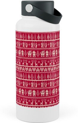 Photo Water Bottles: Nordic Vintage Christmas Stainless Steel Wide Mouth Water Bottle, 30Oz, Wide Mouth, Red