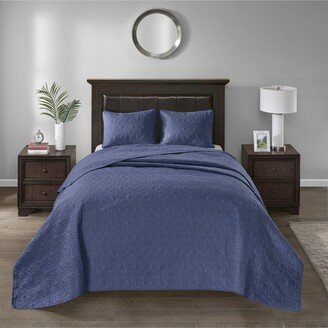 Gracie Mills Quebec Reversible Bedspread Set, Navy - Full