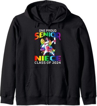 Family Of A Class Of 2024 Graduate One Proud Senior Niece Class Of 2024 Graduate Unicorn Zip Hoodie