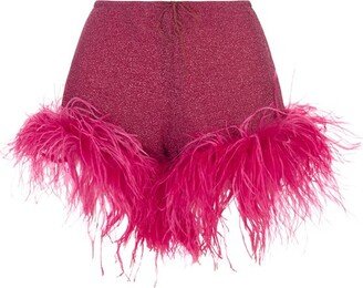 Feather-Detailed Drawstring Shorts-AA