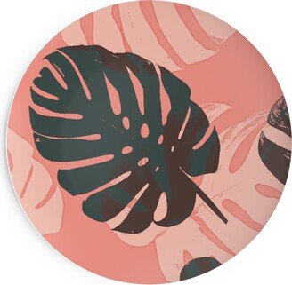 Salad Plates: Monstera Leaves - Calypso Salad Plate, Pink