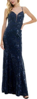 Juniors' Sequined Lace Gown