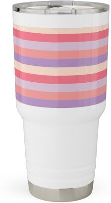 Travel Mugs: Lavender And Pink Stripe Travel Tumbler, 30Oz, Multicolor