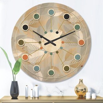 Designart 'Luxury geometric fall leaves pattern' Mid-Century Modern Wood Wall Clock