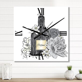 Designart 'Perfume Bottle and Bouquet Of Flowers III' Traditional Metal Wall Clock