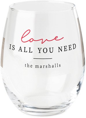 Stemless Wine Glasses: Scripted Love Is All Printed Wine Glass, Printed Wine, Set Of 1, White