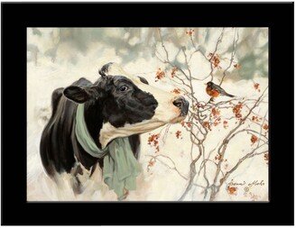 The Winter Robin by Bonnie Mohr, Ready to hang Framed Print, Black Frame, 19 x 15