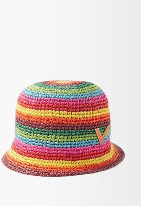 Multicoloured V-plaque Striped Crochet Bucket Hat