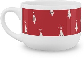 Mugs: Christmas Trees On Pine Needle Latte Mug, White, 25Oz, Red