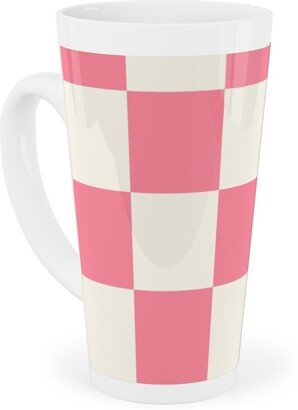 Mugs: Checkered Pattern - Pink Tall Latte Mug, 17Oz, Pink