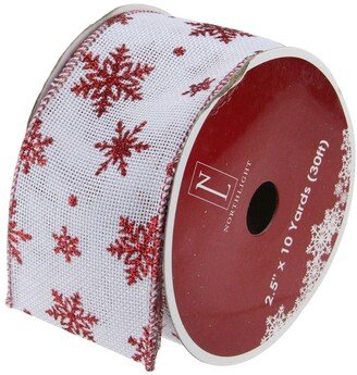 Northlight Pack of 12 White and Red Snowflakes Burlap Wired Christmas Craft Ribbon Spools - 2.5