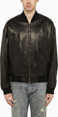 Black leather bomber jacket