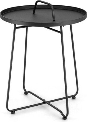 Outdoor Metal Patio End Side Table Weather Resistant with Handle - 18