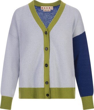 Color-block Blue Cashmere Cardigan