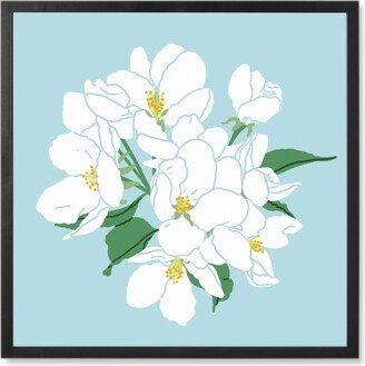 Photo Tiles: Apple Tree Blossoms - White And Blue Photo Tile, Black, Framed, 8X8, Blue