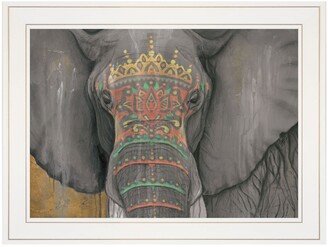 Tattooed Elephant by Britt Hallowell, Ready to hang Framed Print, White Frame, 19 x 15