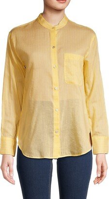 Pinstripe Silk Blend Button Down Shirt