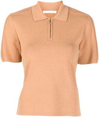 Zip-Front Short-Sleeved Polo Shirt
