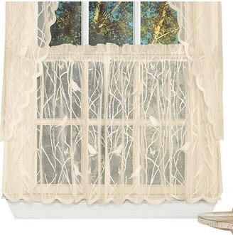 Collections Etc Lace Window Cafe Curtain Tiers with Songbirds & Branches, Ivory, 56