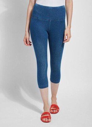 Denim Capri Legging In Mid Wash